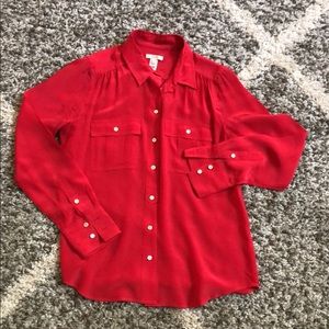 J Crew Cranberry Silk Button Up